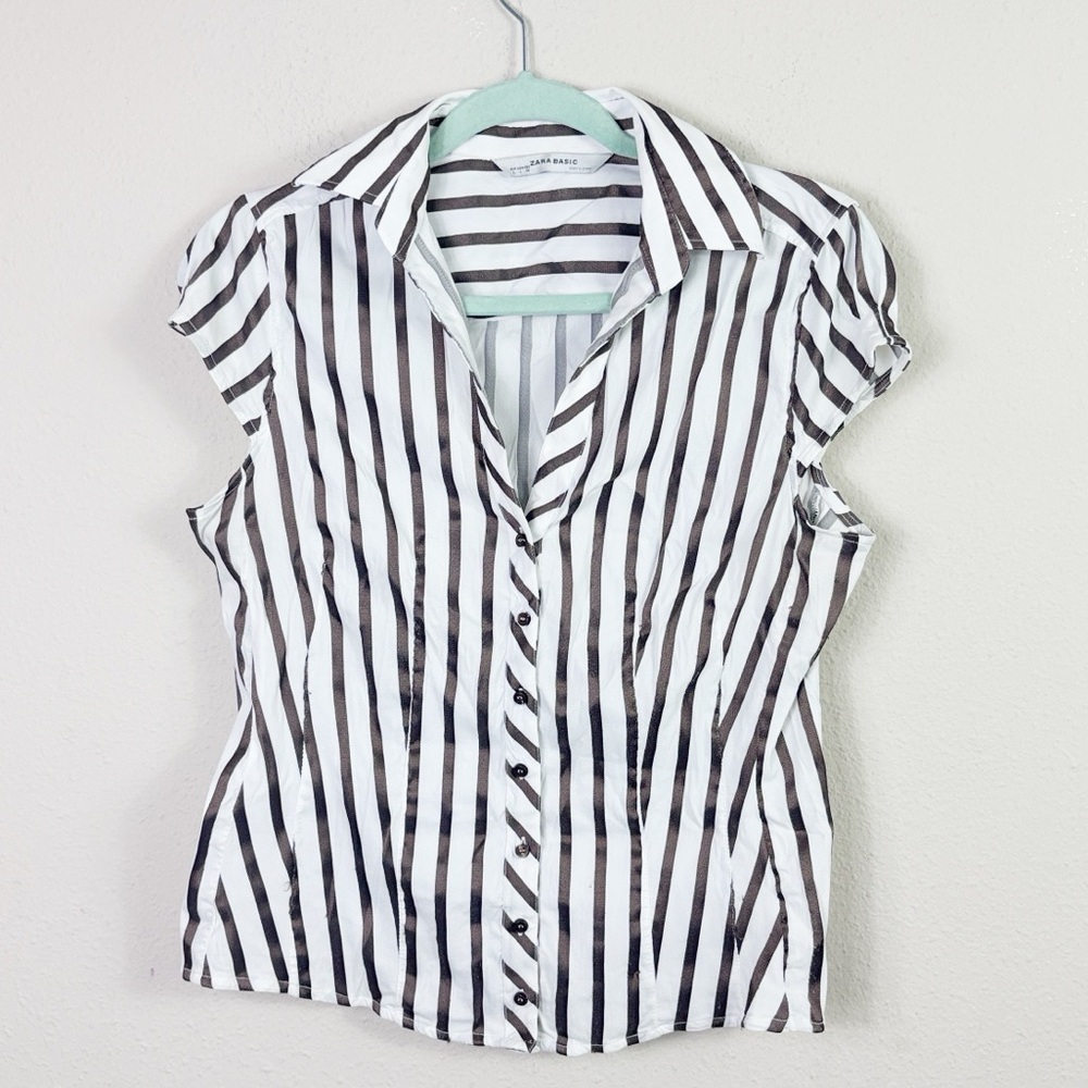 Banana Republic Black and White Striped Button-Down Shirt
